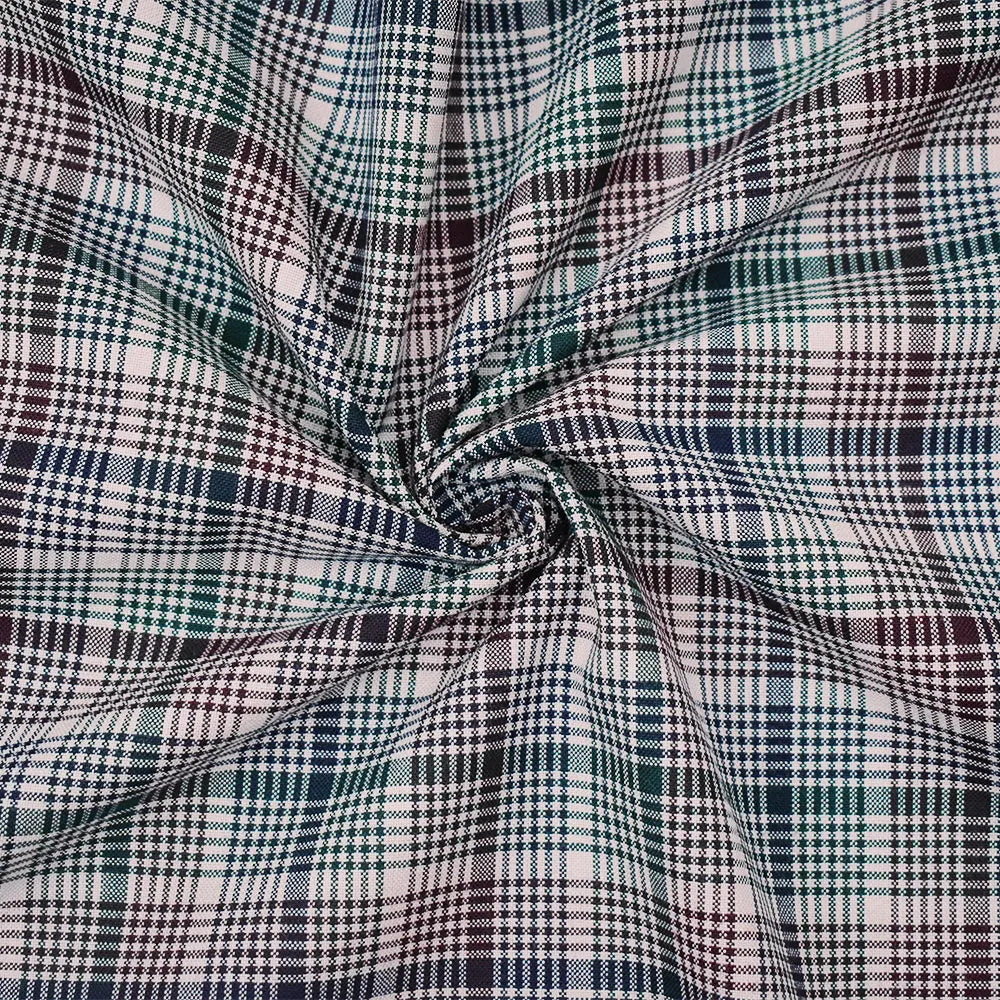 Wine Red-Multi Polyester-Wool Plaid Woven Shirting Fabric