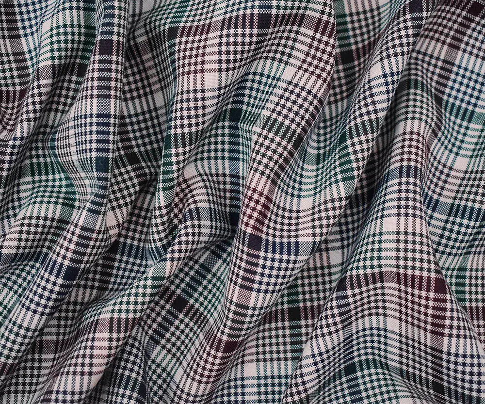 Wine Red-Multi Polyester-Wool Plaid Woven Shirting Fabric