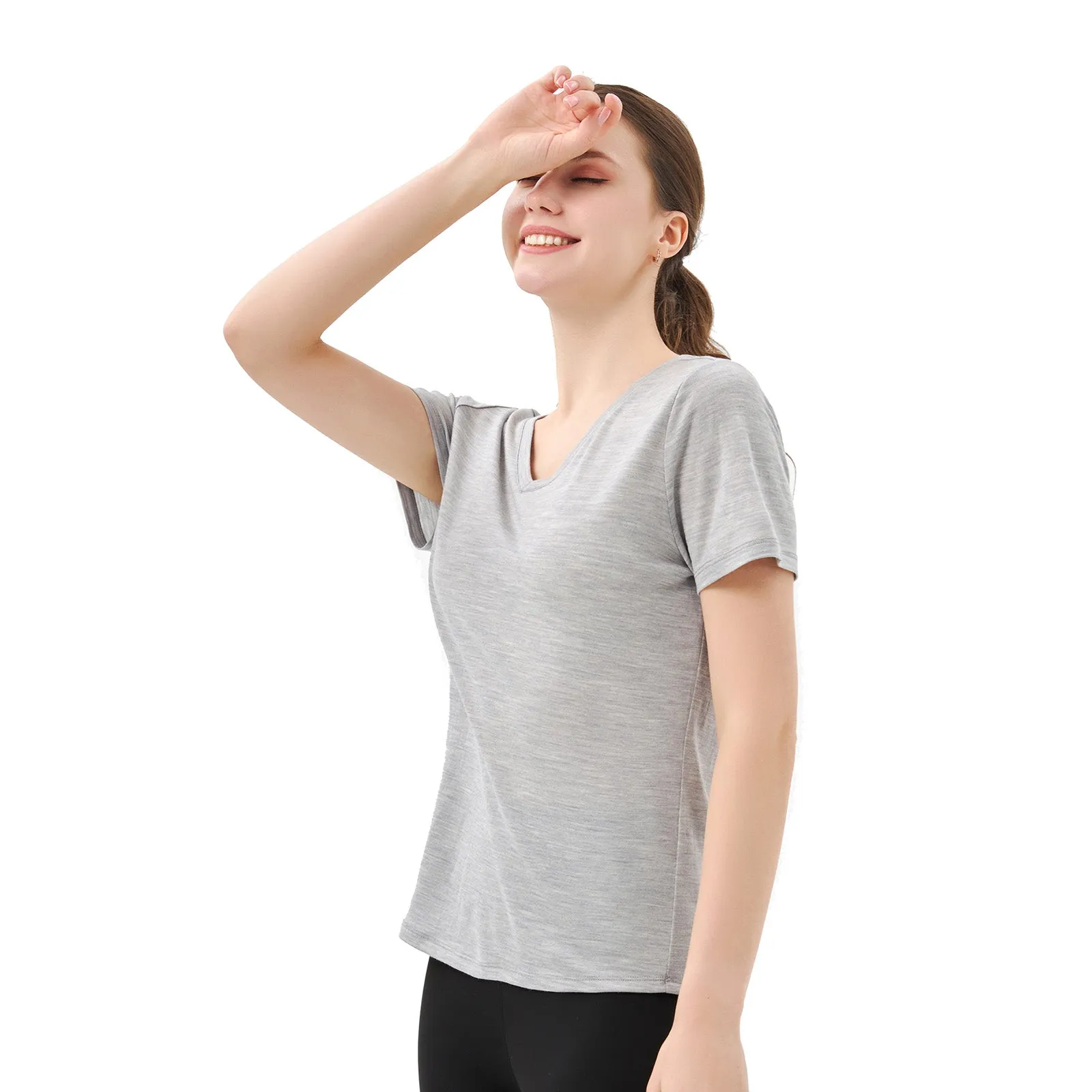 Women’s Merino 170g V-Neck  Short Sleeve T-Shirt  Light Grey